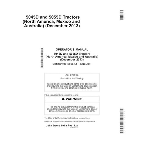 JD-OMSJ301049 John Deere 5045D, 5055D tractor operator's manual (OMSJ301049)