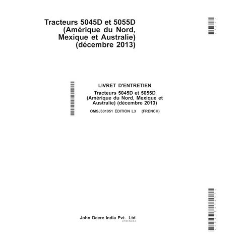 John Deere 5045D, trator 5055D pdf manual do operador FR - John Deere manuais - JD-OMSJ301051-FR