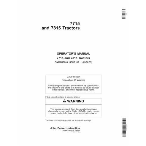 JD-OMMN10009 Manuel d'utilisation du tracteur John Deere 7715, 7815 (OMMN10009)