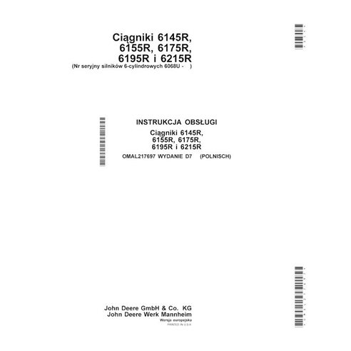 John Deere 6145R, 6155R, 6155RH, 6175R, 6195R, 6215R MY15- trator pdf manual do operador PL - John Deere manuais - JD-OMAL217...