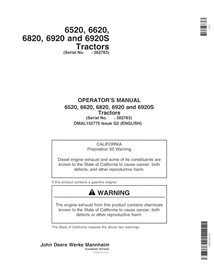 JD-OMAL152775 John Deere 6520, 6620, 6820, 6920, 6920S SN Issue G2 tractor operator's manual (OMAL152775)
