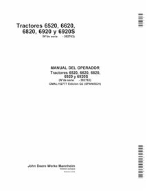 John Deere 6520, 6620, 6820, 6920, 6920S SN Edição G2 trator pdf manual do operador ES - John Deere manuais - JD-OMAL152777-ES