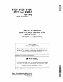 JD-OMAL159773 Manual del operador del tractor John Deere 6520, 6620, 6820, 6920, 6920S SN 382763 (OMAL159773)