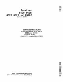 John Deere 6520, 6620, 6820, 6920, 6920S SN 382763- manuel d'utilisation du tracteur pdf DE - John Deere manuels - JD-OMAL159...