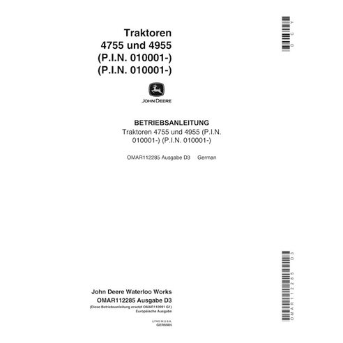 John Deere 4755, 4955 SN 010001- trator pdf manual do operador DE - John Deere manuais - JD-OMAR112285-DE