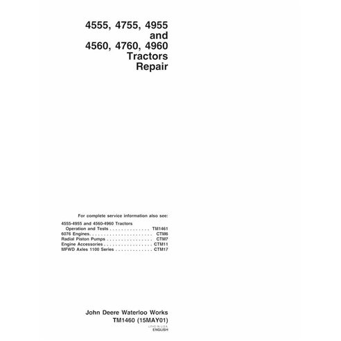 TM1460 John Deere 4555, 4755, 4955, 4560, 4760, 4960 tractor repair technical manual (TM1460)