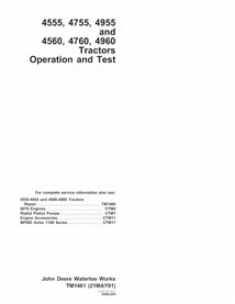 TM1461 Manuel technique d'utilisation et de test des tracteurs John Deere 4555, 4755, 4955, 4560, 4760, 4960 (TM1461)