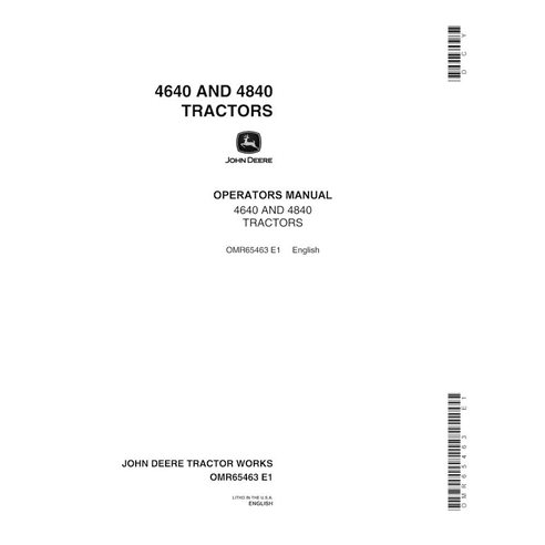 John Deere 4640, 4840 trator pdf manual do operador - John Deere manuais - JD-OMR65463-EN
