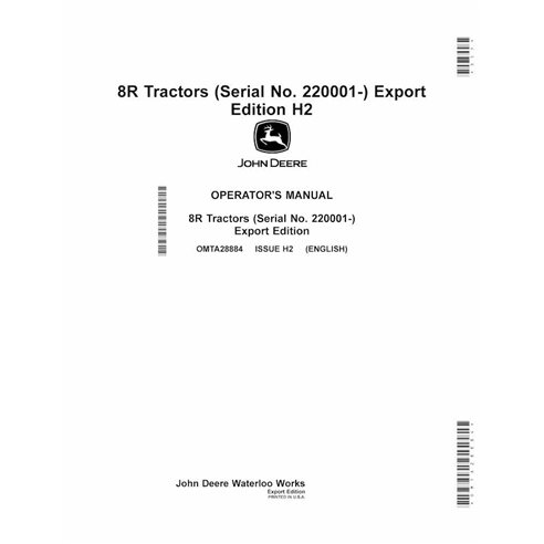 JD-OMTA28884 Manual del operador del tractor John Deere 8R370, 8R 250, 8R280, 8R 230, 8R340, 8R310, 8R 410 SN 22001 (OMTA28884)