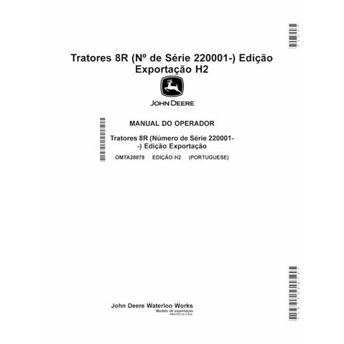 JD-OMTA28878-PT Manual del operador del tractor John Deere 8R370, 8R 250, 8R280, 8R 230, 8R340, 8R310, 8R 410 SN 22001- PT (O...