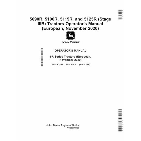 JD-OMSU63191 Manual do operador do trator John Deere 5090R, 5125R, 5115R, 5100R Edição C1 (OMSU63191)