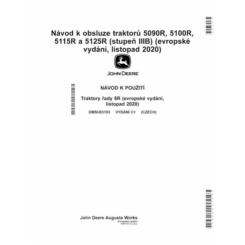 John Deere 5090R, 5125R, 5115R, 5100R Edição C1 trator pdf manual do operador CZ - John Deere manuais - JD-OMSU63193-CZ