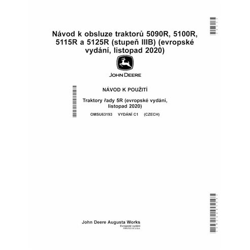 John Deere 5090R, 5125R, 5115R, 5100R Issue C1 tracteur pdf manuel de l'opérateur CZ - John Deere manuels - JD-OMSU63193-CZ