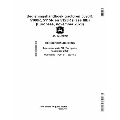 John Deere 5090R, 5125R, 5115R, 5100R Edición C1 tractor pdf manual del operador NL - John Deere manuales - JD-OMSU63195-NL