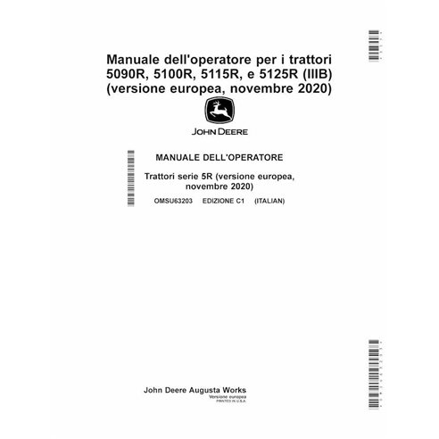JD-OMSU63203-IT Manual do operador do trator John Deere 5090R, 5125R, 5115R, 5100R Edição C1 IT (OMSU63203)