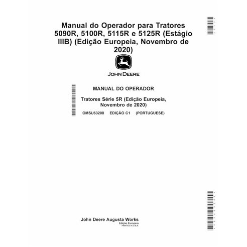 John Deere 5090R, 5125R, 5115R, 5100R Edição C1 trator pdf manual do operador PT - John Deere manuais - JD-OMSU63208-PT