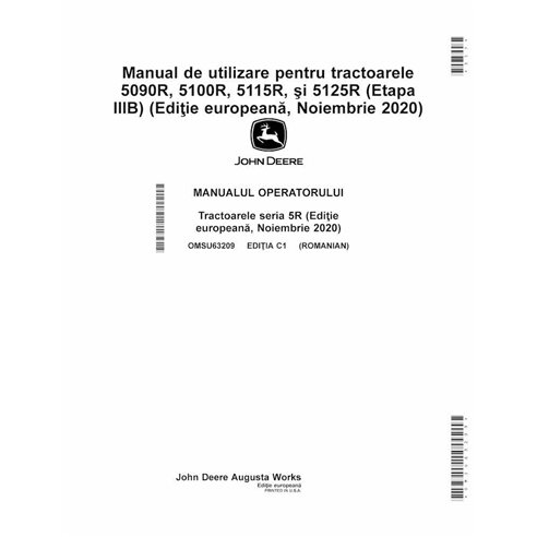 John Deere 5090R, 5125R, 5115R, 5100R Issue C1 tracteur pdf manuel de l'opérateur RO - John Deere manuels - JD-OMSU63209-RO