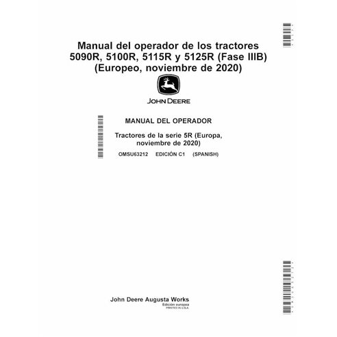 John Deere 5090R, 5125R, 5115R, 5100R Edição C1 trator pdf manual do operador ES - John Deere manuais - JD-OMSU63212-ES