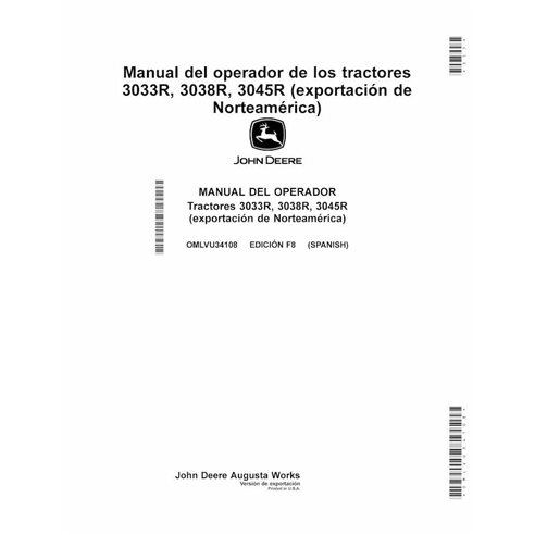 John Deere 3033R, 3045R, 3038R Issue F8 trator pdf manual do operador ES - John Deere manuais - JD-OMLVU34108-ES