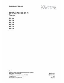 Valtra BH144, BH154, BH174, BH194, BH214, BH224 manuel d'utilisation du tracteur pdf - Valtra manuels - VALTRA-ACW1530770-EN