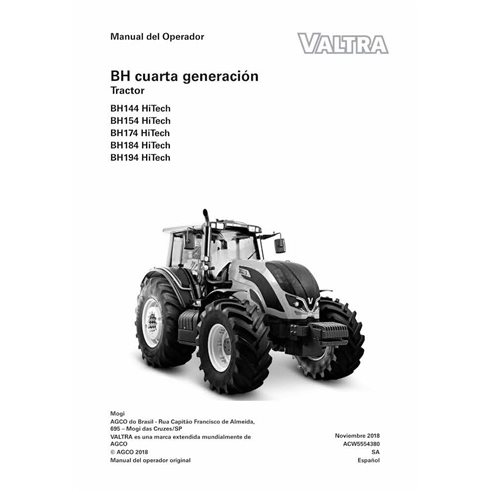 Valtra BH144, BH154, BH174 ,BH194, BH214 HiTech tractor pdf manual del operador ES - Valtra manuales - VALTRA-ACW5554380-ES