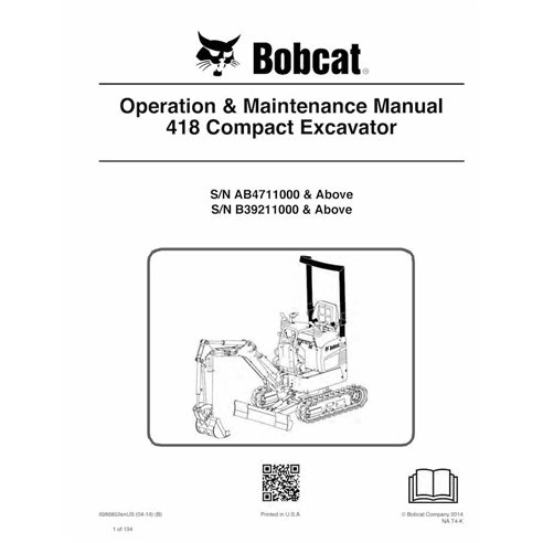 Bobcat 418 compact excavator pdf operator's manual  - BobCat manuals - BOBCAT-6986852-EN