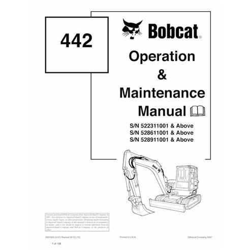 Bobcat 442 compact excavator pdf operation and maintenance manual  - BobCat manuals - BOBCAT-6901800-OM-EN