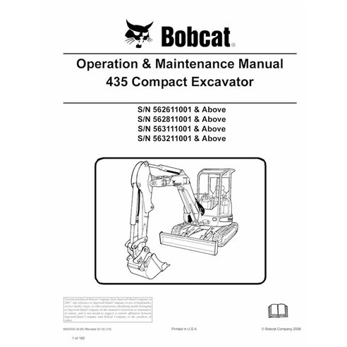 Manual de operação e manutenção da escavadeira compacta Bobcat 435 - Lince manuais - BOBCAT-6902330-OM-EN