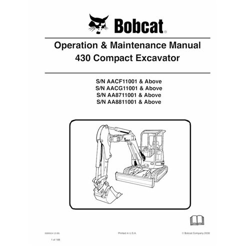 Bobcat 430 compact excavator pdf operation and maintenance manual  - BobCat manuals - BOBCAT-6986954-OM-EN