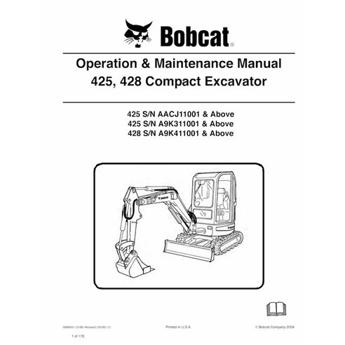 Bobcat 425 compact excavator pdf operation and maintenance manual  - BobCat manuals - BOBCAT-6986951-OM-EN