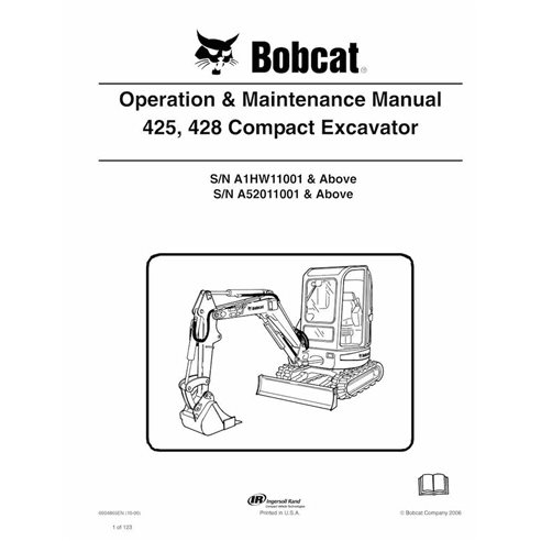 Bobcat 425, 428 compact excavator pdf operation and maintenance manual  - BobCat manuals - BOBCAT-6904865-OM-EN