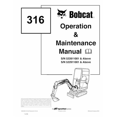 Bobcat 316 compact excavator pdf operation and maintenance manual  - BobCat manuals - BOBCAT-6902283-OM-EN