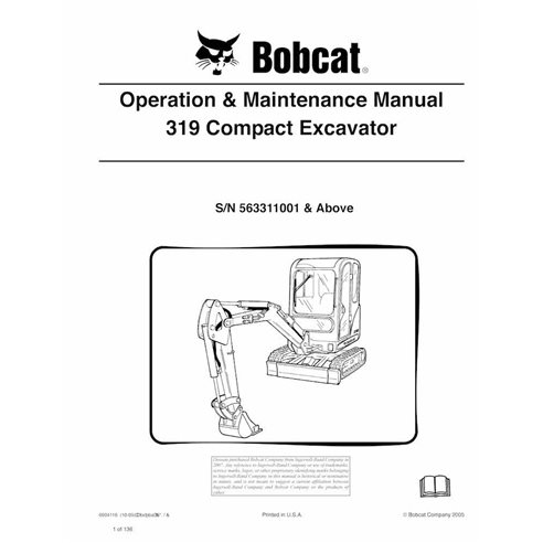 Bobcat 319 compact excavator pdf operation and maintenance manual  - BobCat manuals - BOBCAT-6904116-OM-EN