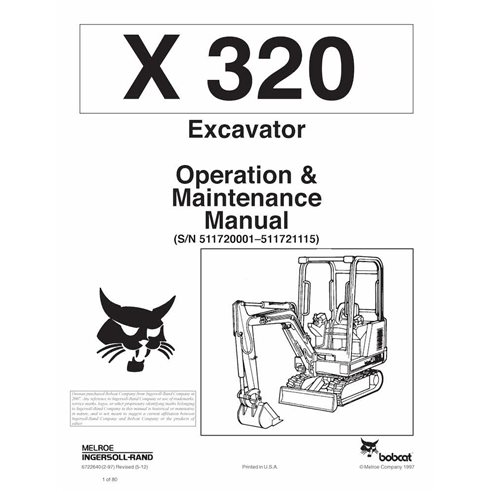Bobcat X320 compact excavator pdf operation and maintenance manual  - BobCat manuals - BOBCAT-6722640-OM-EN