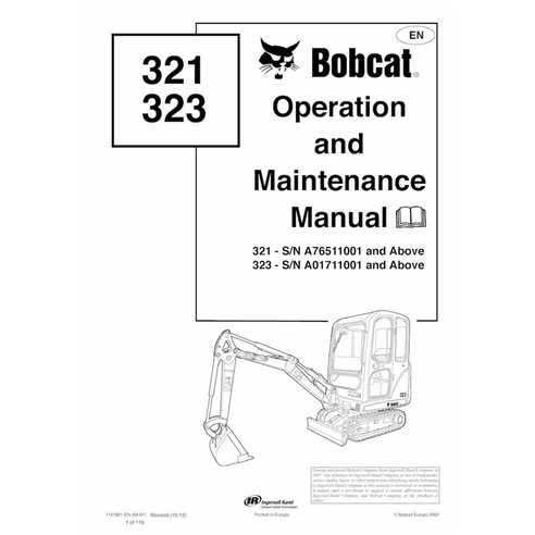 Bobcat 321, 323 excavadora compacta pdf manual de operación y mantenimiento - Gato montés manuales - BOBCAT-7141831-OM-EN