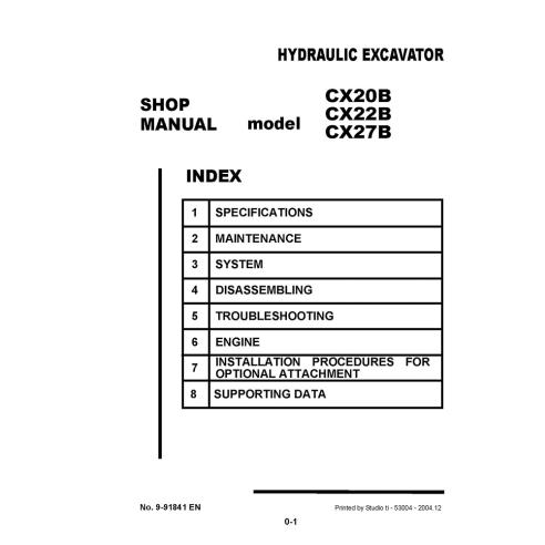 CASE-9-91841 Manual de oficina da miniescavadeira Case CX20B, CX22B, CX27B CASE-9-91841 Manual de oficina da miniescavadeira Case CX20B, CX22B, CX27B