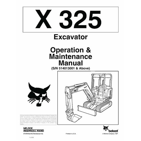 Bobcat X325 compact excavator pdf operation and maintenance manual  - BobCat manuals - BOBCAT-6724546-OM-EN