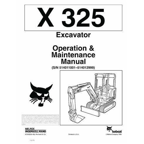 Bobcat X325 excavadora compacta pdf manual de operación y mantenimiento - Gato montés manuales - BOBCAT-6724322-OM-EN