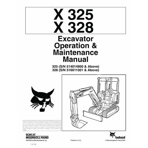 Bobcat X325, X328 compact excavator pdf operation and maintenance manual  - BobCat manuals - BOBCAT-6900556-OM-EN