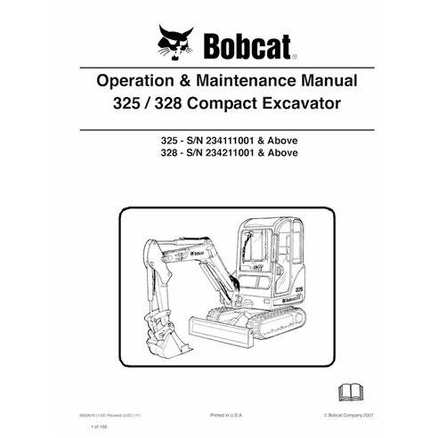 Bobcat X325, X328 compact excavator pdf operation and maintenance manual  - BobCat manuals - BOBCAT-6902610-OM-EN