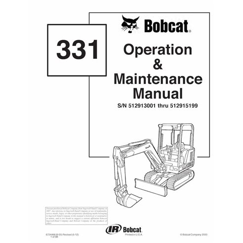 Bobcat 331 compact excavator pdf operation and maintenance manual  - BobCat manuals - BOBCAT-6724466-OM-EN