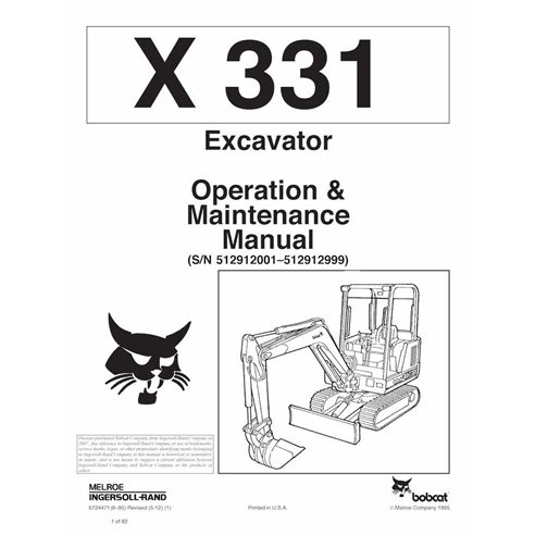 Bobcat X331 compact excavator pdf operation and maintenance manual  - BobCat manuals - BOBCAT-6724471-OM-EN