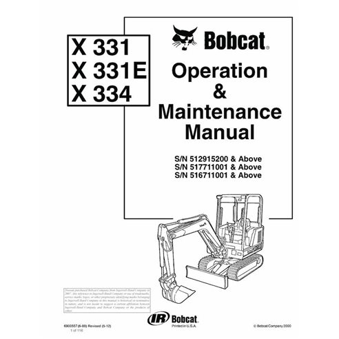 Bobcat X331, X331E, X334 compact excavator pdf operation and maintenance manual  - BobCat manuals - BOBCAT-6900557-OM-EN