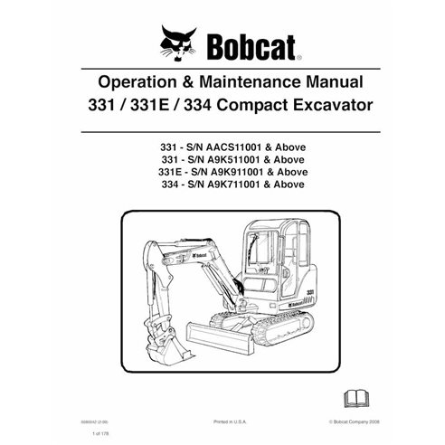Bobcat 331, 331E, 334 compact excavator pdf operation and maintenance manual  - BobCat manuals - BOBCAT-6986942-OM-EN