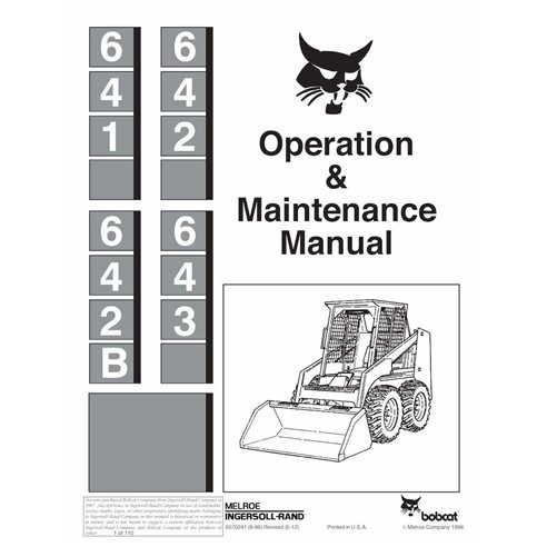 Bobcat 641, 642, 642B, 643 skid loader pdf operation and maintenance manual  - BobCat manuals - BOBCAT-6570241-OM-EN