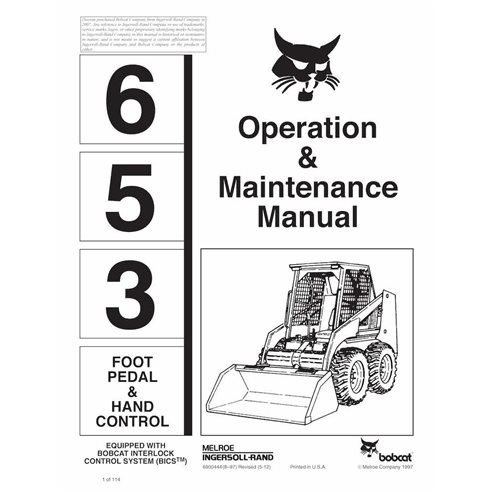 Bobcat 653 skid loader pdf operation and maintenance manual  - BobCat manuals - BOBCAT-6900444-OM-EN
