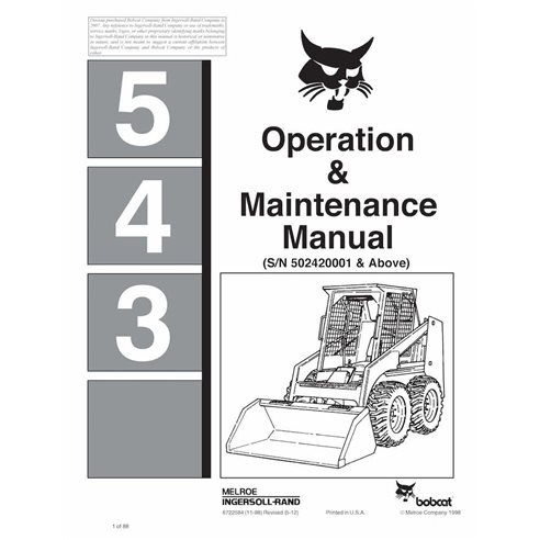 Bobcat 543 skid loader pdf operation and maintenance manual  - BobCat manuals - BOBCAT-6722584-OM-EN