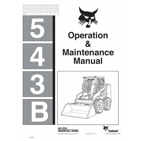 Bobcat 543B skid loader pdf operation and maintenance manual  - BobCat manuals - BOBCAT-6722480-OM-EN