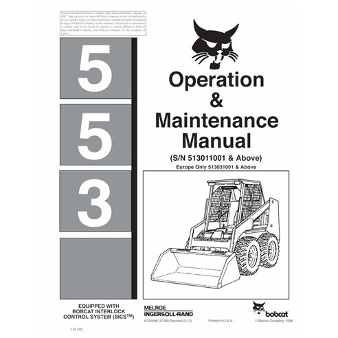 Bobcat 553 skid loader pdf operation and maintenance manual  - BobCat manuals - BOBCAT-6724696-OM-EN