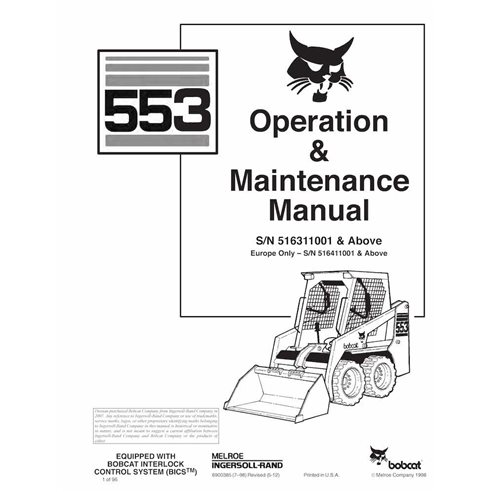 Bobcat 553 skid loader pdf operation and maintenance manual  - BobCat manuals - BOBCAT-6900385-OM-EN